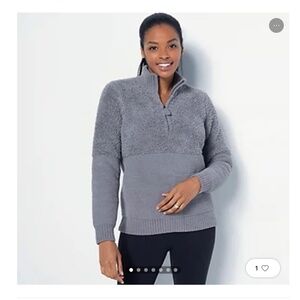 Barefoot Dreams CozyChic Mixed Shearling Pullover Sweater Glacier Grey SZ XL